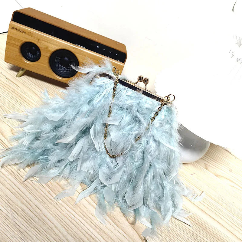 2025 New Feather Purses and Handbags Women Party Evening Clutch Bag Shoulder Bag Pearl Chain Designer Wedding Bag