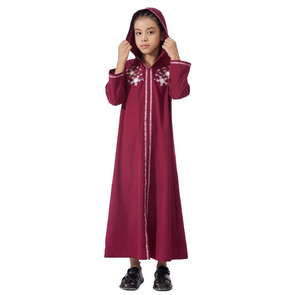 Muslim Girls Hooded Dress Eid Djellaba Ramadan Islam Clothing Turkey Kaftan Saudi Arab Robe Jalabiya Prayer Garment Caftan Gown