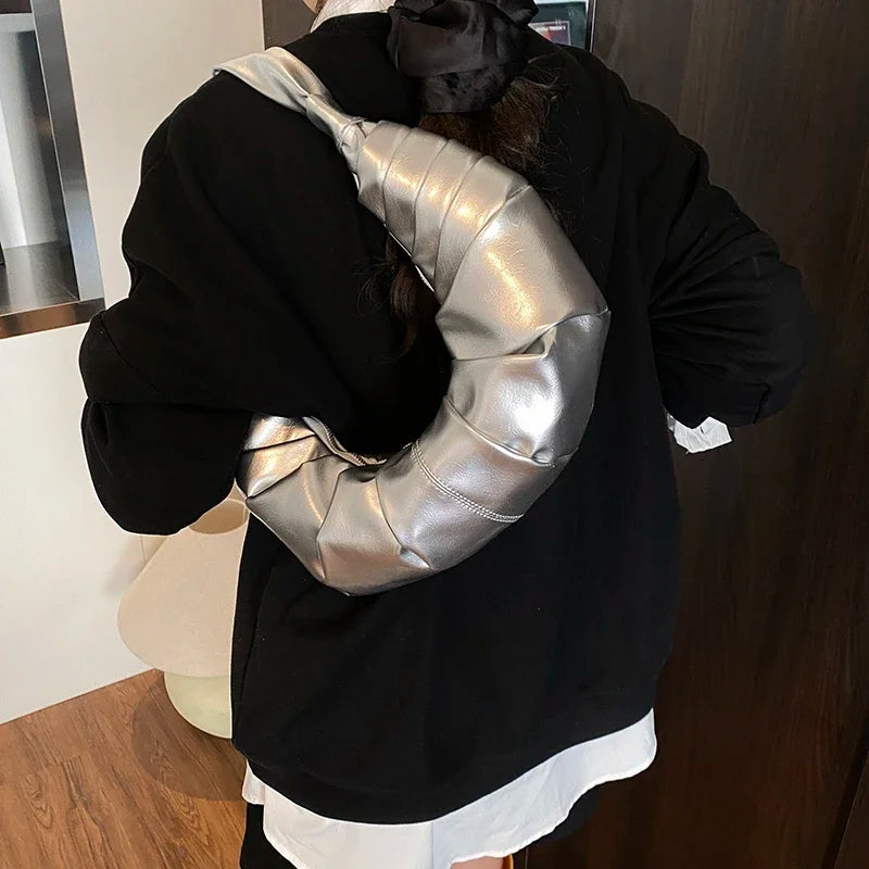 Silver Handbags Women Dumpling Shoulder Bag Fashion Luxury Ladies Hobos Bags High Capacity Female Tote Bag Black