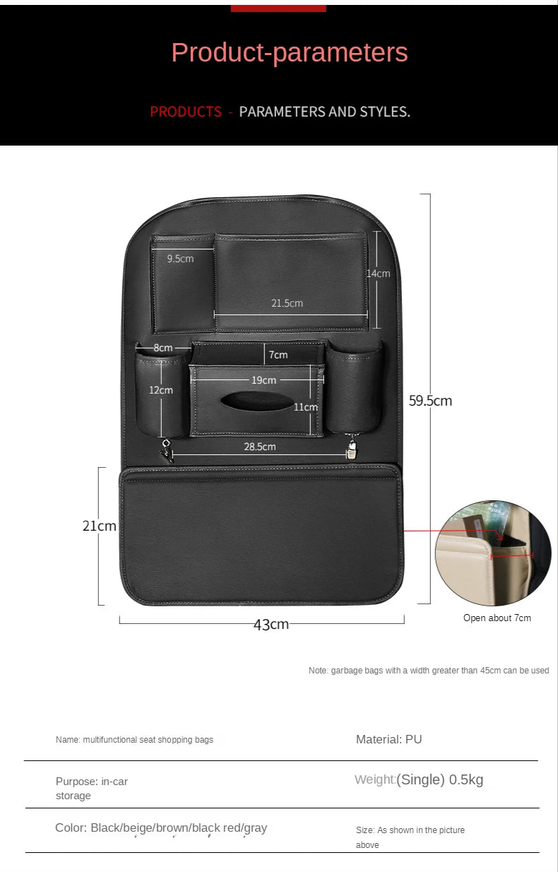 Leather Car Backseat Organizer Rear Row Children's Seat Back Hanging Storage Bag Shelf Garbage Can Trash Tissue Bottle Organiser