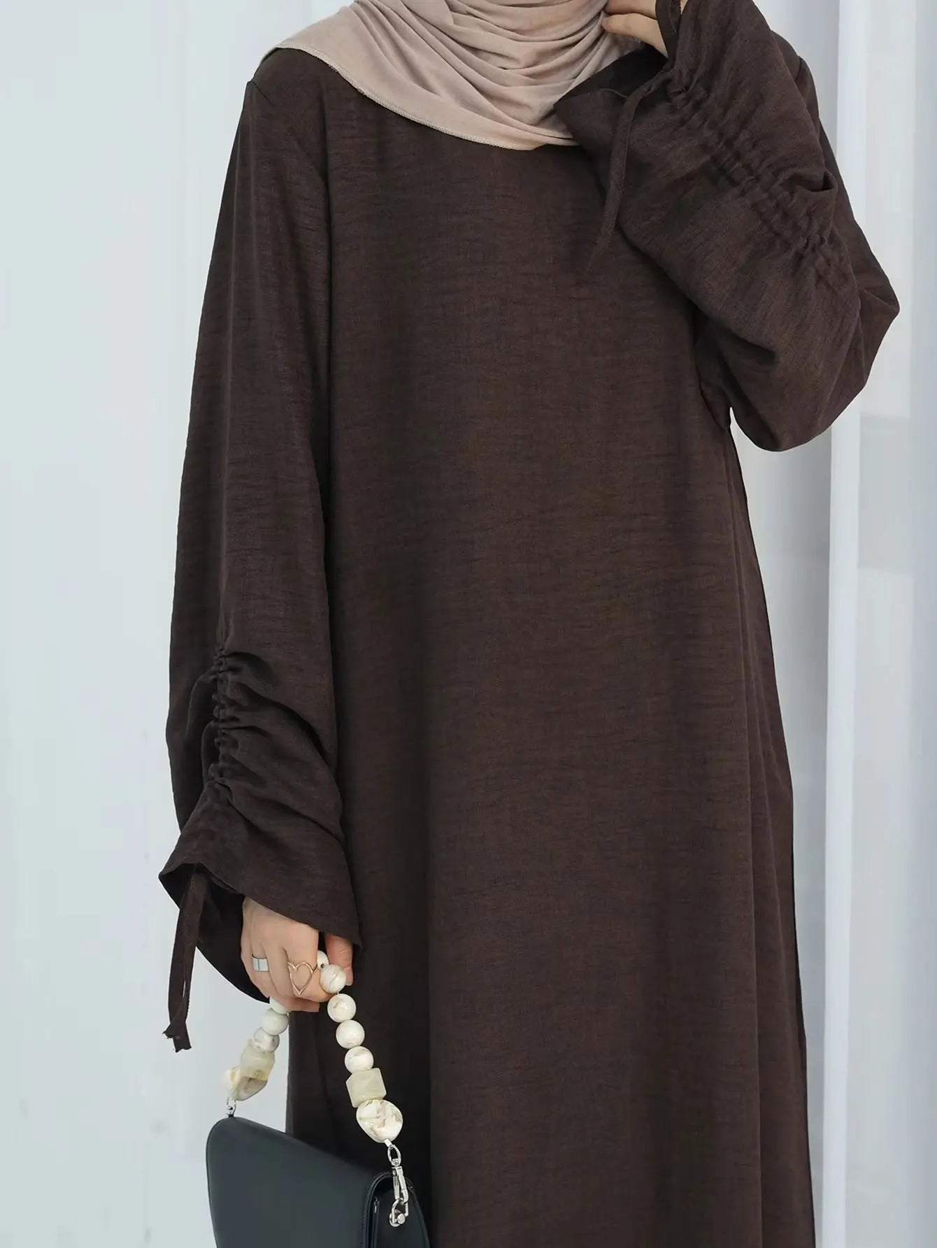 Eid Islamic Modest Dress for Women Abaya Lace-up Sleeve Morocco Casual Ramadan Vestidos Prayer Kaftan Dubai Muslim Long Robe