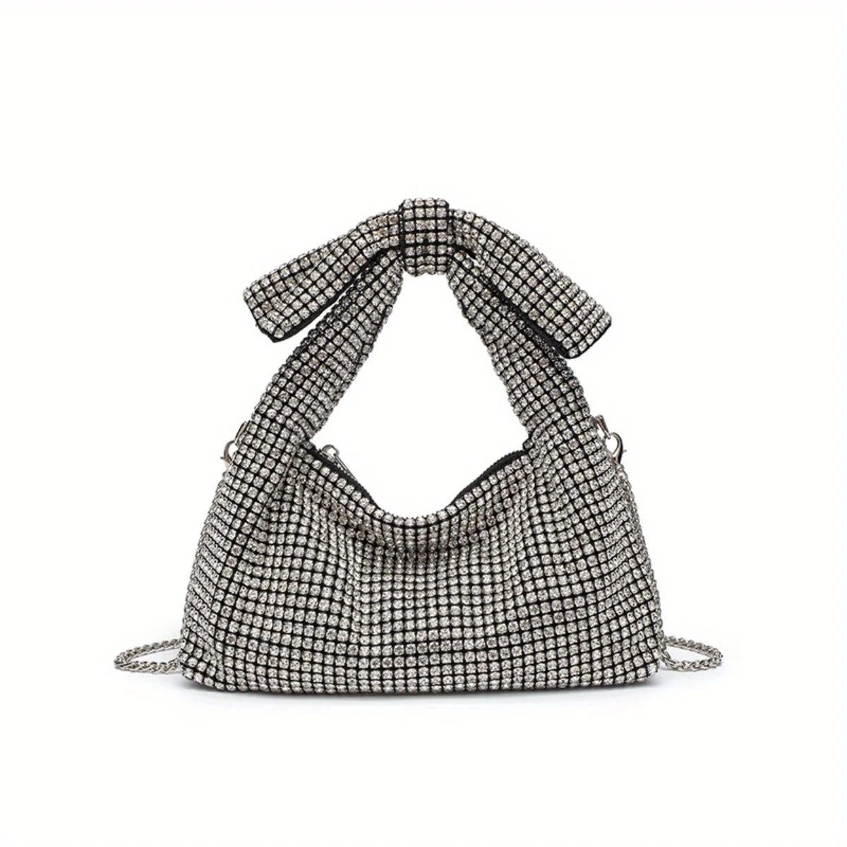 Bow Evening Bag for Women Rhinestone Shoulder Purse Glamorous Crystal Crossbody Bag Sparkling Party Clutch for Special Occasions