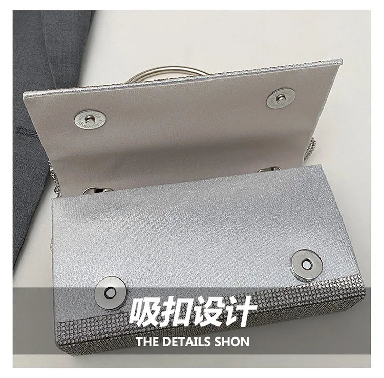 Luxury Golden Shoulder Bag 2025 New for Women, Elegant Rhinestone Clutch Purse, Versatile Crossbody Bag with Adjustable Chain