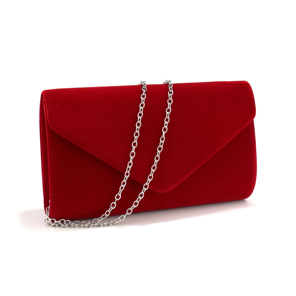 Red Color Women Evening Bags Cover Envelope Design Pary Wedding Girl Handbags With Chan Shoulder Clutch Velvet Fashion Purse