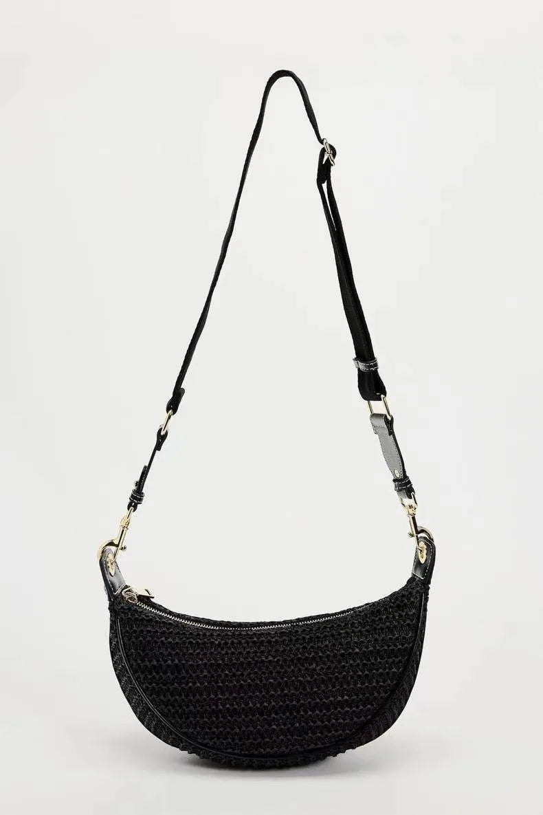 Fashion Woven Hobo Straw Bag Bohemian Half Moon Travel Beach Bags for Women Handbags Designer Handmade Shoulder Crossbody Bag