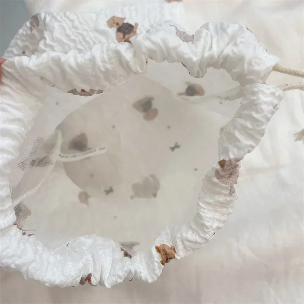 Cute Bear Cartoon Drawstring Bags Women Drawstring Packaging Pocket Cosmetic Bag Makeup Bag Large Capacity Coin Purse Coin Pouch