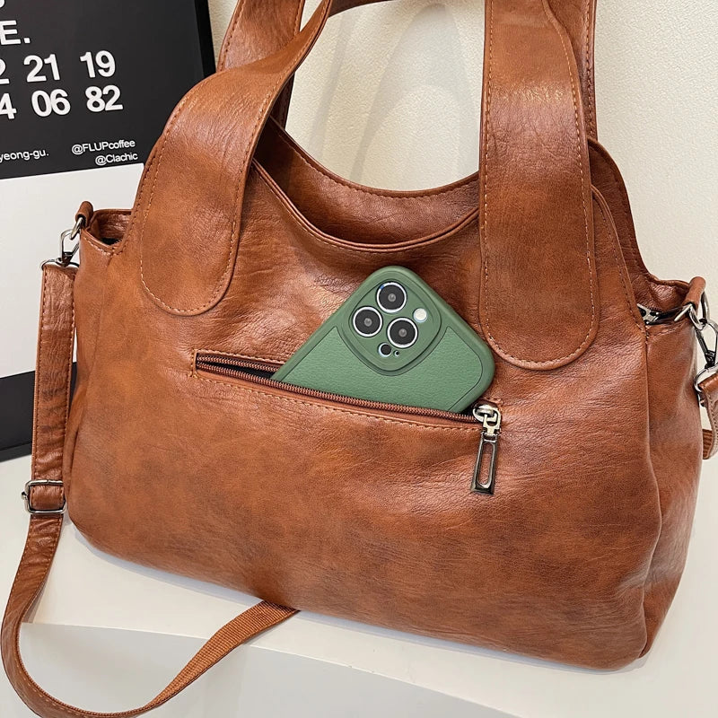 Women Tote Bag Fashion Underarm Pouch Large Capacity Soft Pu Leather Shoulder Bag Retro Crossbody Bag Casual Portable BucketBags