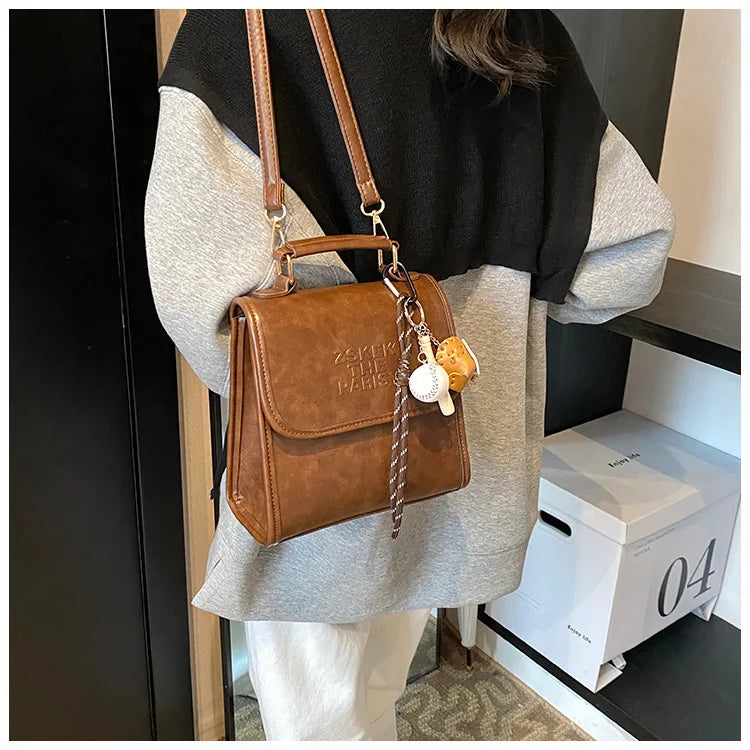 Casual Retro Large Capacity Women's Backpack Fashionable Versatile Stylish Satchel Crossbody Bag New Black City Simple Style PU