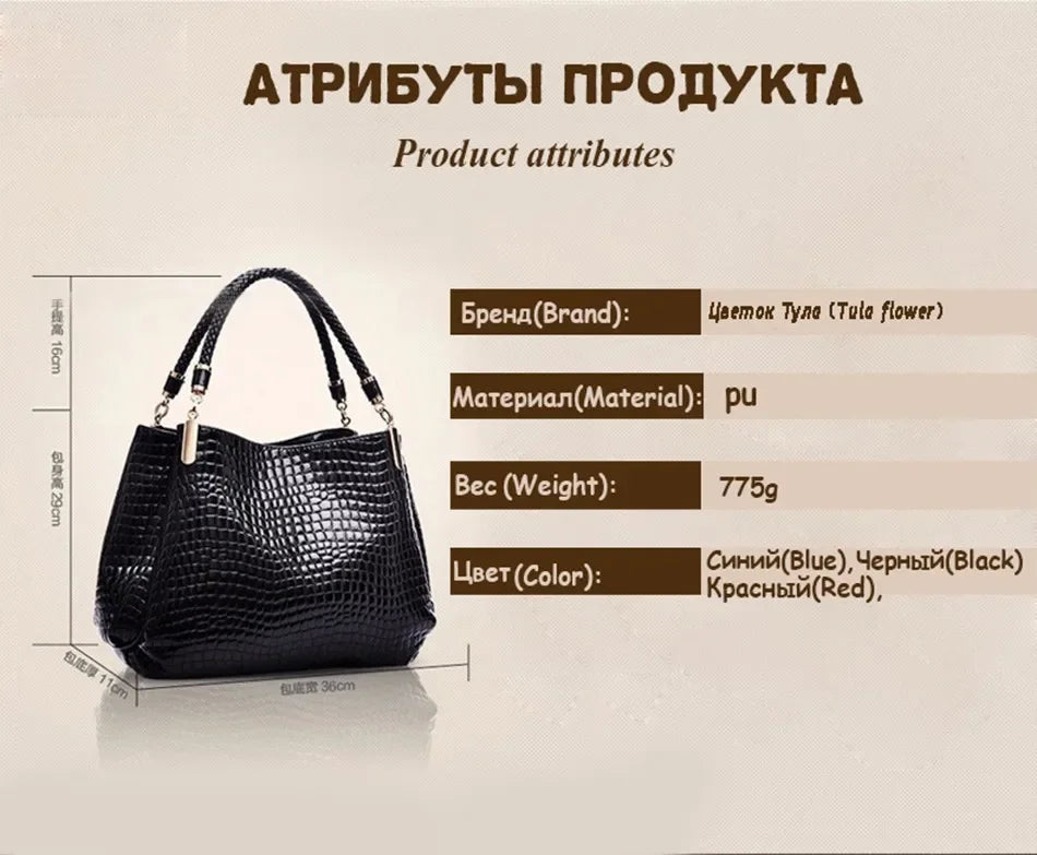 Luxury Ladies Hand Bags Purse Fashion Shoulder Bags Bolsa Sac Crocodile Famous Designer Brand Bags Women Leather Handbags