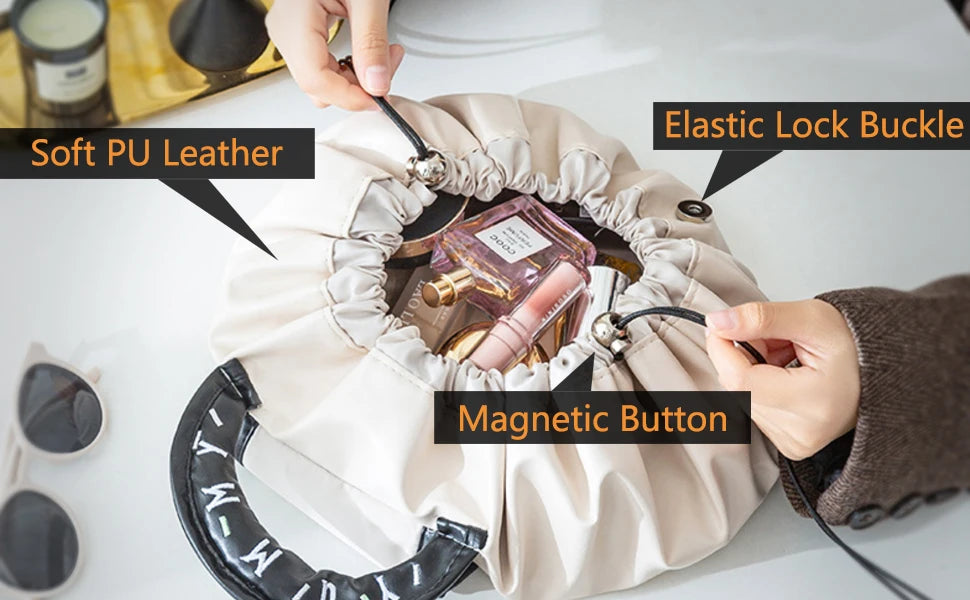 Portable Makeup Bag for Daily Use Fashion Women Large Capacity Travel Toiletry Bags Ladies Drawstring Cosmetic Storage Pouch