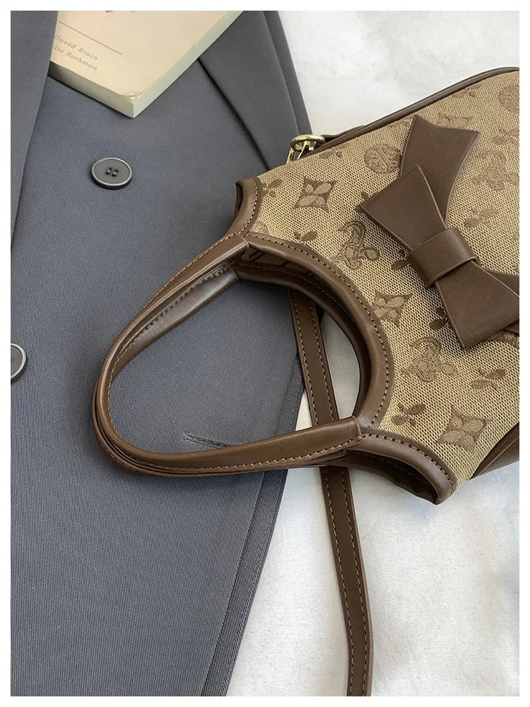 PU Hand-held Bow Bucket Bag Trendy Fashion Shoulder Bag Simple Versatile Women's Bag Commuter