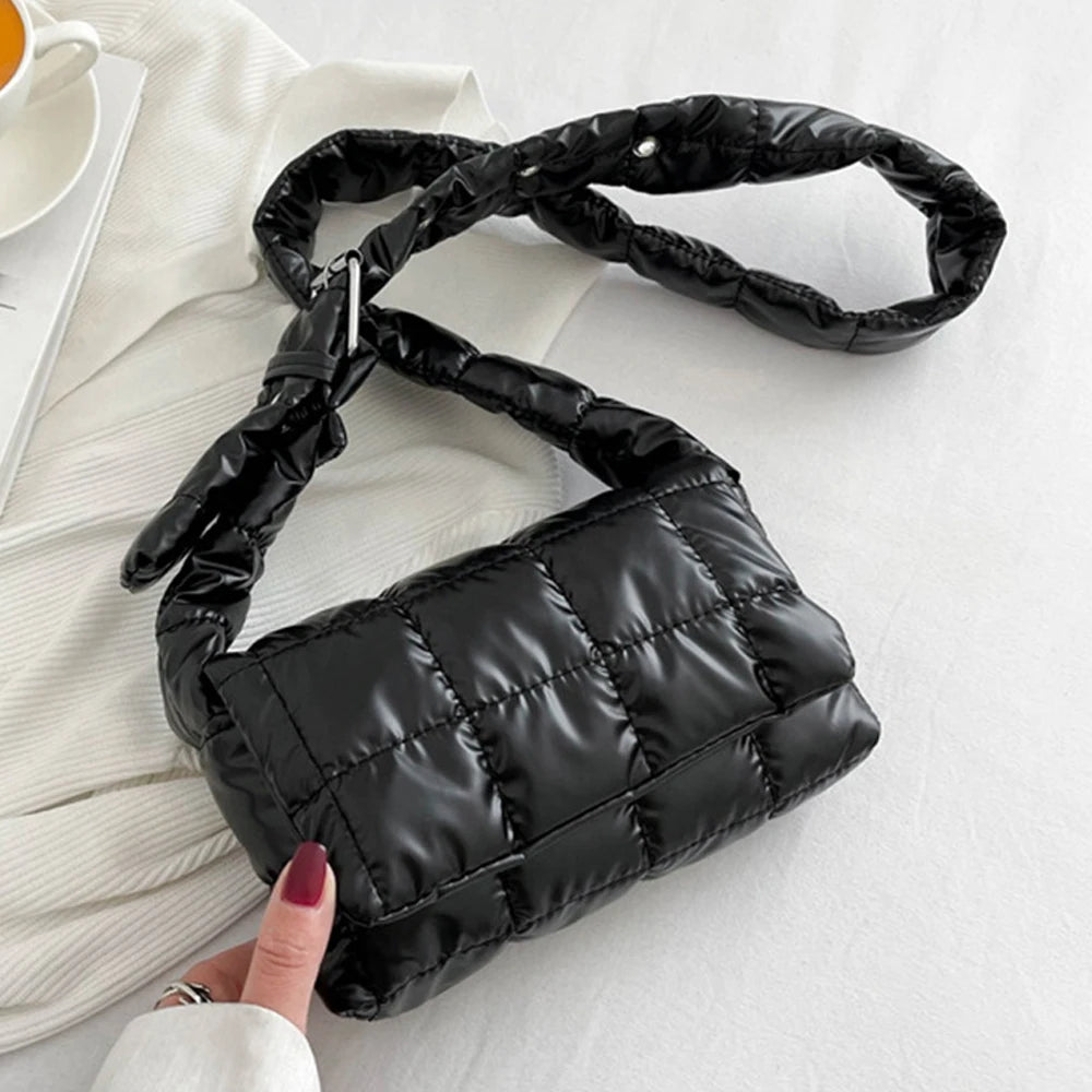 Fashion Quilted Tote Bag Winter Lightweight Warm Down Cotton Padded Plaid Shoulder Bags Women Underarm Bags Puffy Handbags