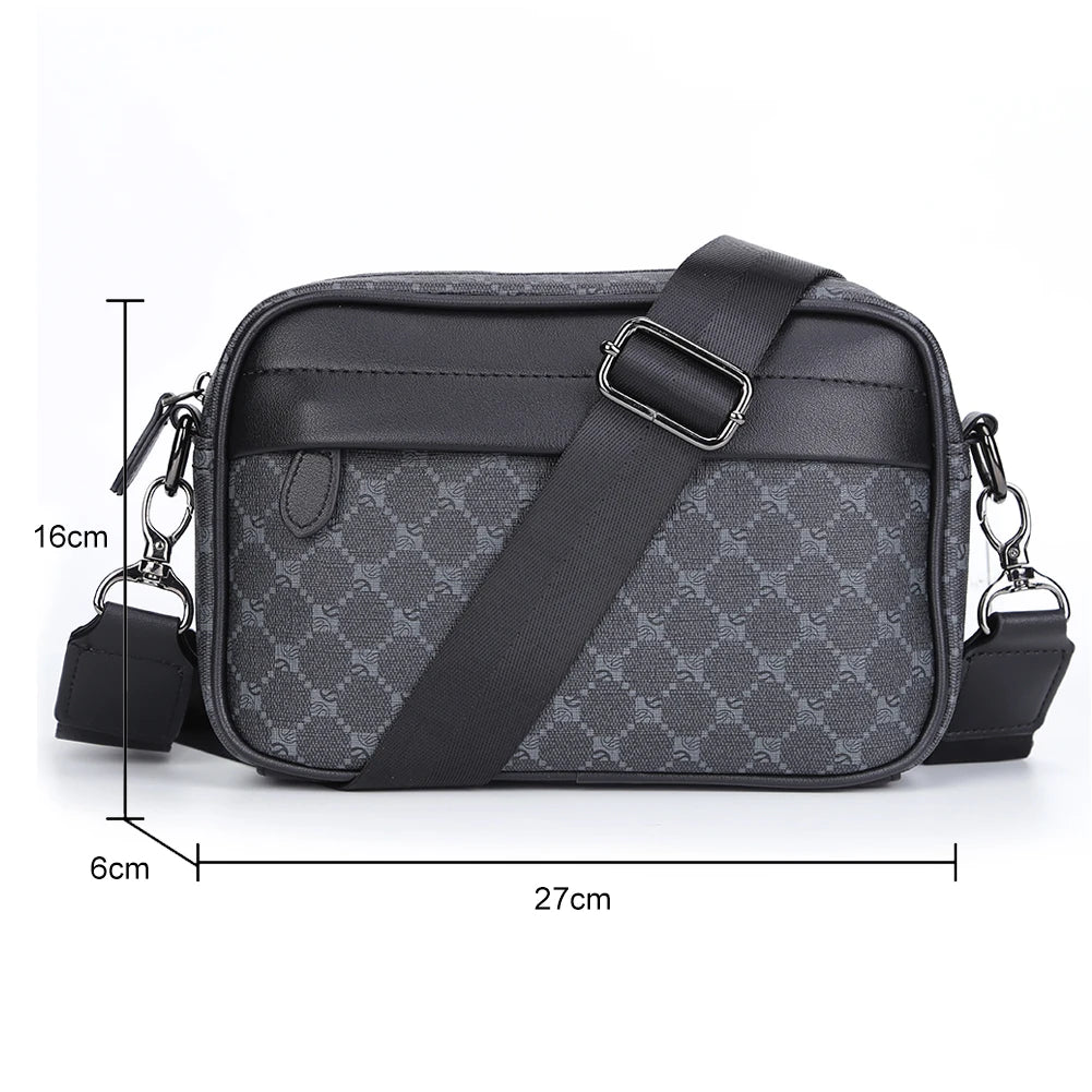 Luxury Business Shoulder Bag for Men Design Plaid PU Leather Messenger Crossbody Bag Casual Zipper Small Square Sling Bag Pouch