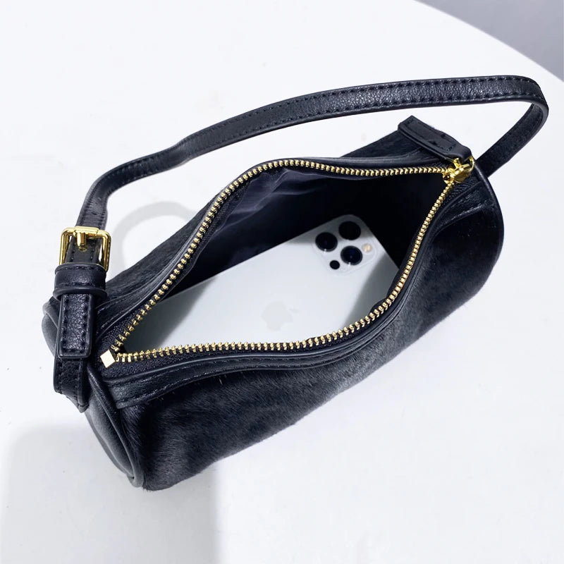 Luxury  Hair Splicing Genuine Leather Women's Bag 2025 New High Quali Single oulder Slant Cross Handheld Pencil Case...