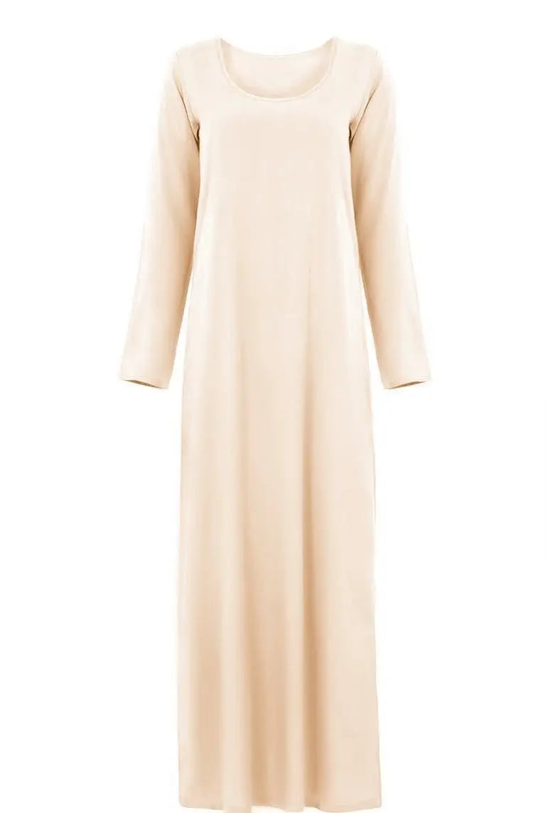 Women's Muslim Worshipwear Basic Long sleeved Laydown Round Neck Dress Middle Eastern Solid Color Robe