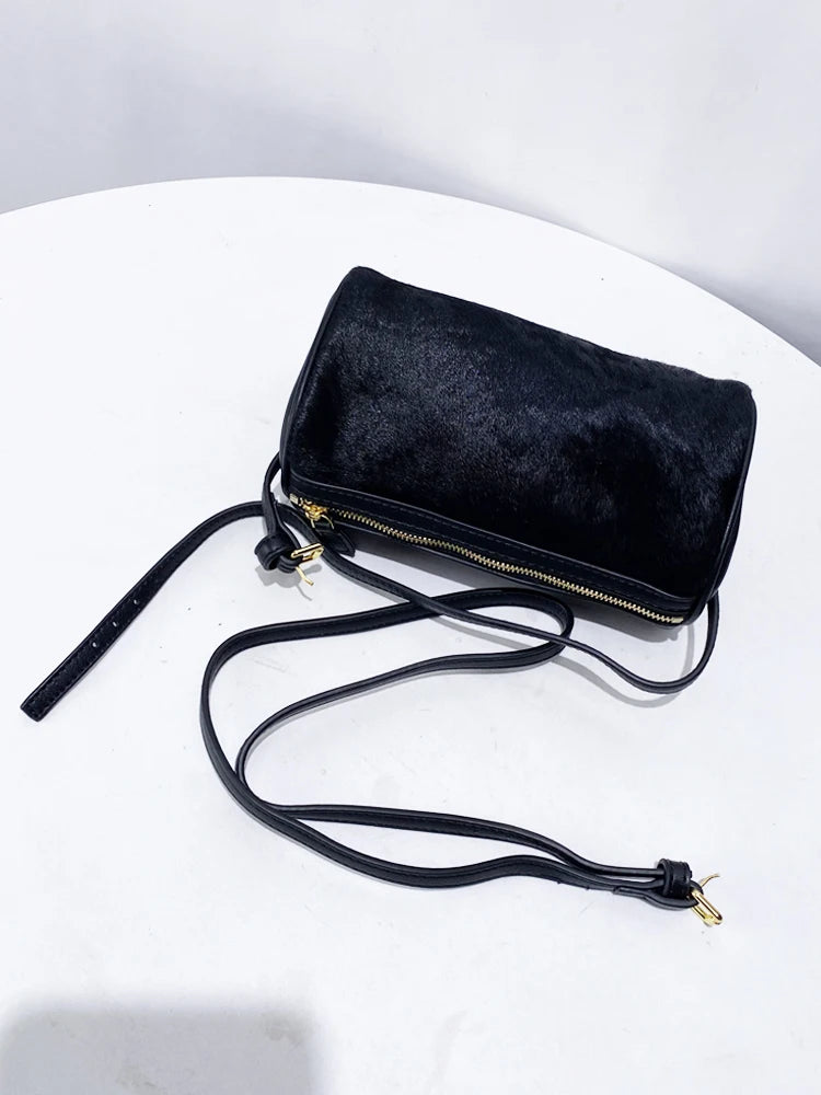 Luxury  Hair Splicing Genuine Leather Women's Bag 2025 New High Quali Single oulder Slant Cross Handheld Pencil Case...