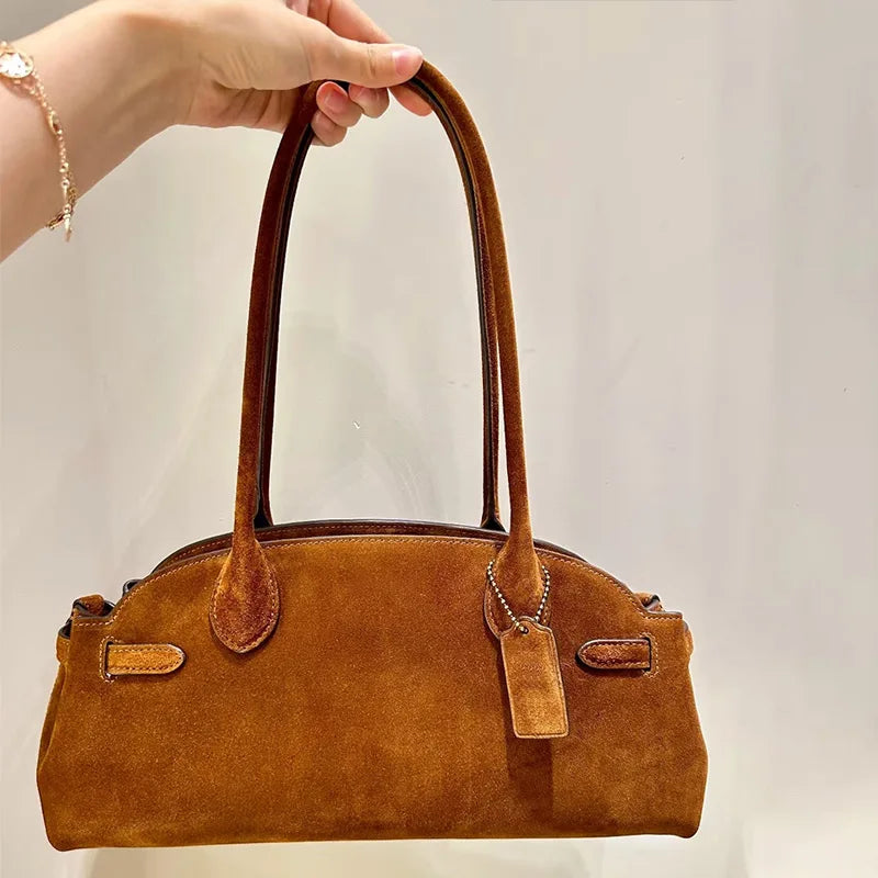 Luxury Women's Bag Lazy Matte Suede Tote Suede Boston Shoulder Bag Large Capacity Commuter Long-handle Handbag Underarm Shopper