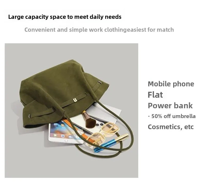 Retro Green Handbag Shoulder Bag Versatile Tote Bag Underarm Design Autumn Winter New Style Soft Polyester Fiber Neutral Minimal