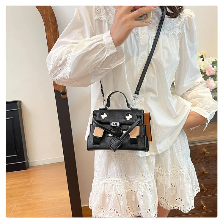 2025 Niche Kelly Bag Womens Mosaic Doll Robot Print Shoulder Crossbody Purse Unique Designer Handheld Tote Fashion Statement