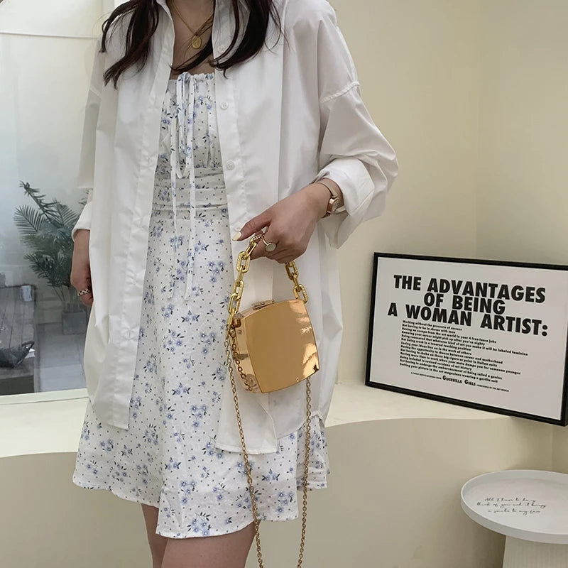 2022 Trend Designer Clutch Bag Gold Silver PVC Box Design Party Evening Chain Shoulder Crossbody Bags Mini Purses and Handbags