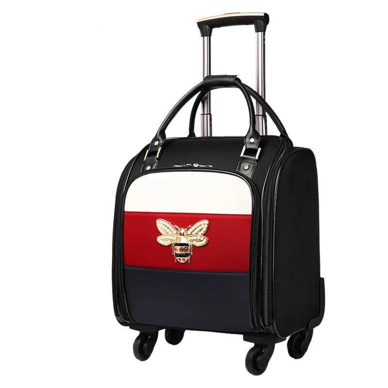 Luxury Design 16/18Inch With Handbag Women Rolling Luggage Small Cabin Carry On Retro Ladies Trolley Suitcase Travel Bag