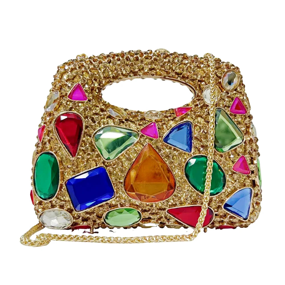 XIYUAN Crystal Clutch Purse Women Luxury Evening Bags Party Diamond Shoulder Bags Cocktail Rhinestone Handbags Golden Gem Purses