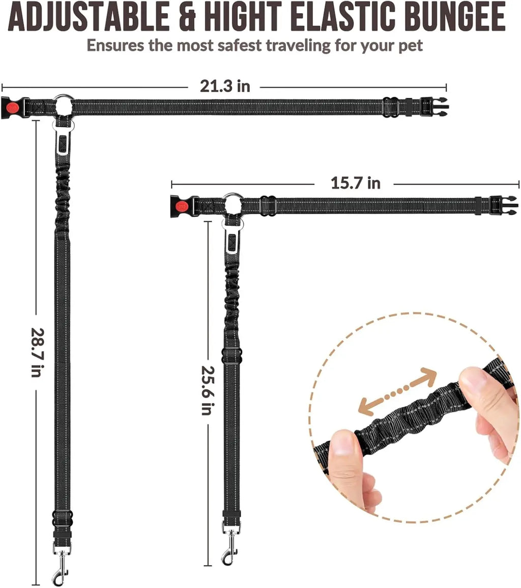 Dog Seat Belt for Car,Dog Car Harness Seatbelt Adjustable with Elastic Bungee Buffer, 2in1 Pet Leash Restraint Dog Safety Tether