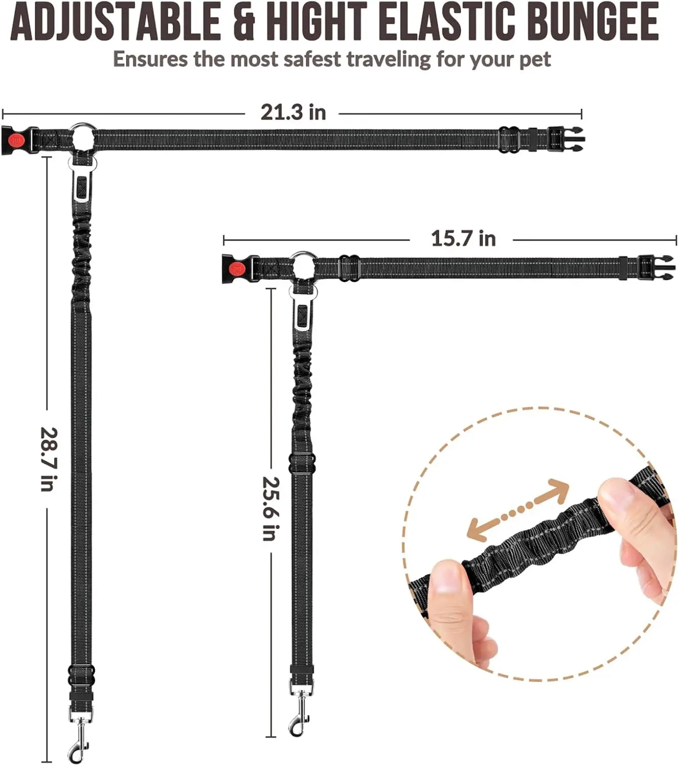 Dog Seat Belt for Car,Dog Car Harness Seatbelt Adjustable with Elastic Bungee Buffer, 2in1 Pet Leash Restraint Dog Safety Tether