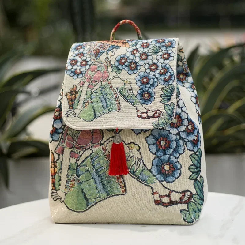 Backpacks Bags for Women Embroidery Ethnic Style Streetwear Fashion Casual Vintage Elegant Harajuku Travel Canvas Bag Sports