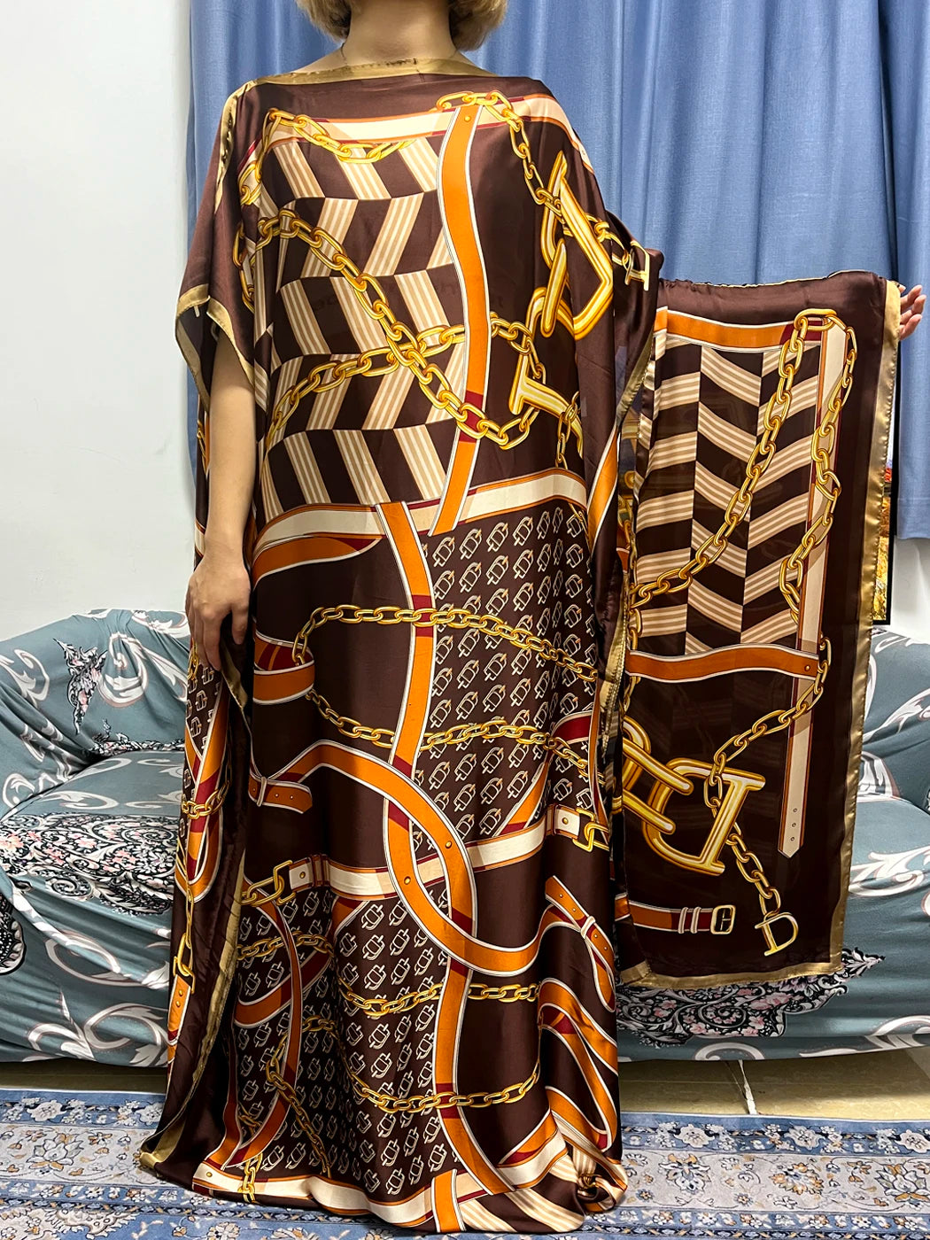 Muslim Silk Abayas For Women 2023 Fashion Print Islam Turkey Loose Elegant Femme Robe African Summer Ice Clothes With Headscarf