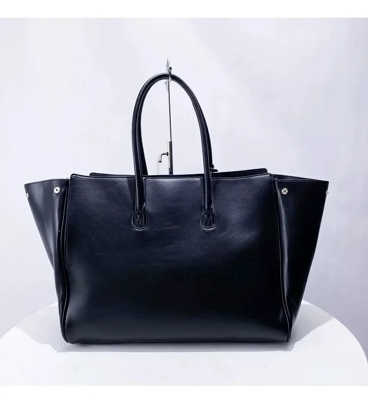 Luxury Brand Silver Buckle Fashion Genuine Leather Handbag New Large Capacity Tote Bag Designer Women's Commuter Shoulder Bag