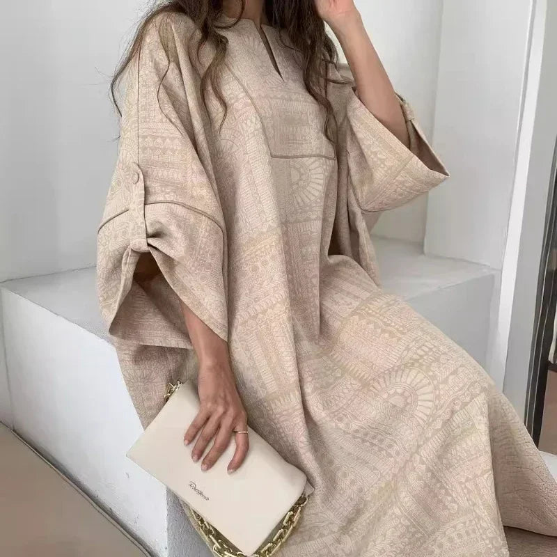 2024 Summer Fashion New Muslim Women Loose Ethnic Style Plus Size Dress Printed Square Neck Elegant Casual Party Women's Wear