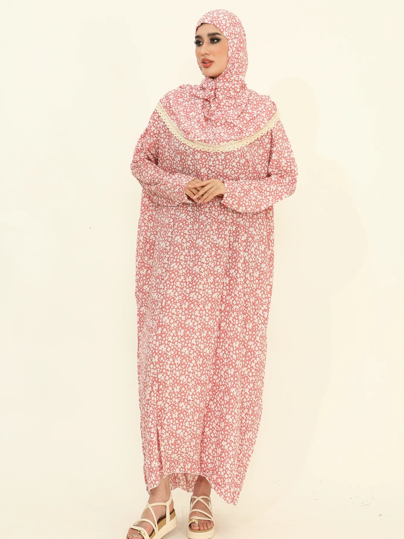 Muslim Fashion Abaya Women Floral Print Khimar Robe Abayas African Ladies Traditional Payer Dress