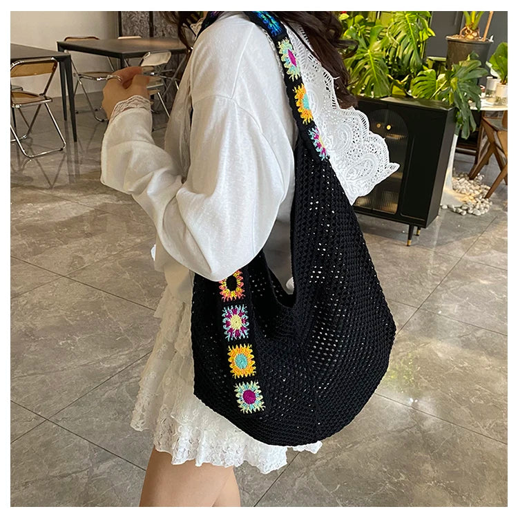 2025 Summer New – Bohemian Fresh Hollow Woven Tote Bag – Large Capacity Single-shoulder for Leisure & Vacation