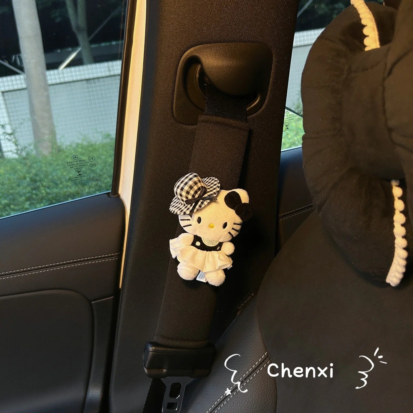 Black Hello Kitty Car Headrest Neck Protection Pillow Seat Belt Cover Universal Interior Waist Pillow Car Cushion