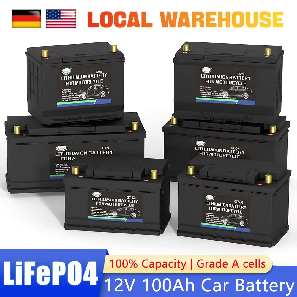 LiFePO4 Car Battery Built in BMS 70Ah 82Ah 100Ah 120Ah CCA 1300 1600 1900 2300A Car Jump Starter Lithium Iron Battery for RV Van