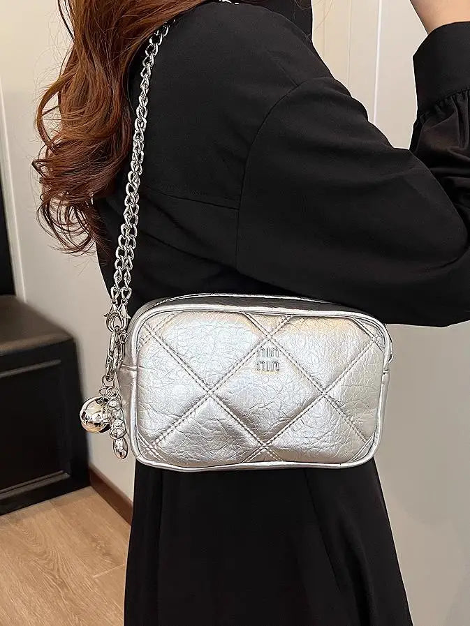 Luxury Silver Bowling Bag Women Top-Handle Bags Luxury Brand Designer's Crossbody Bags Small Lipstick Cosmetics Purses Bolsa