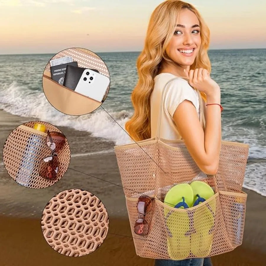 Beach Storage Bag Mesh Tote Bag for Women Gifts for Her Waterproof Beach Vacation Pool Travel Bath Swimming Toiletries Bag