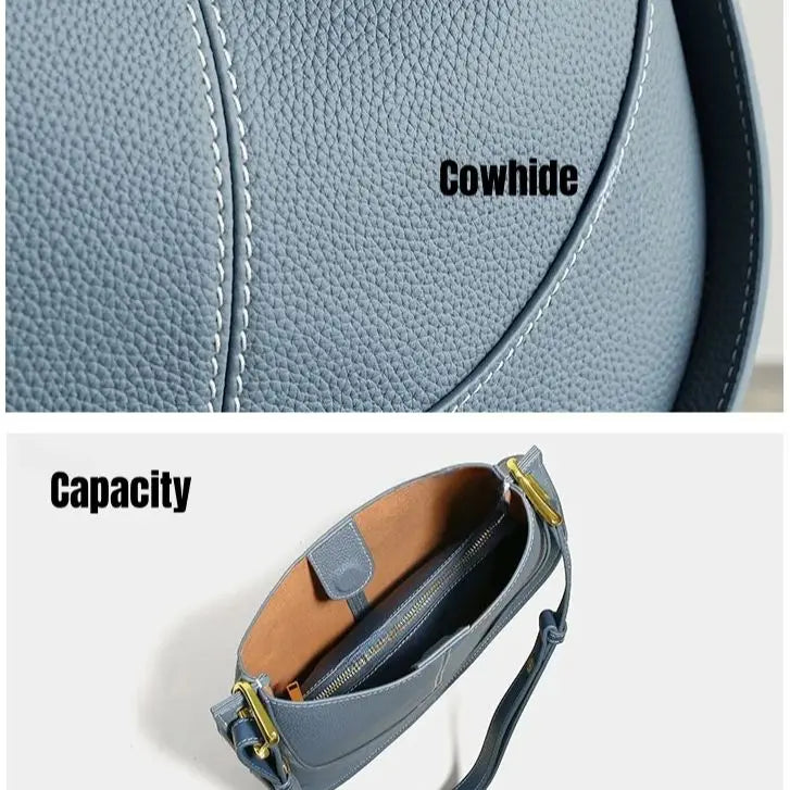 Head Layer Cowhide Crossbody Bags Niche Light Luxury Women's Bags Shoulder Saddle Bags Leather Bags Women's Soft Hundred