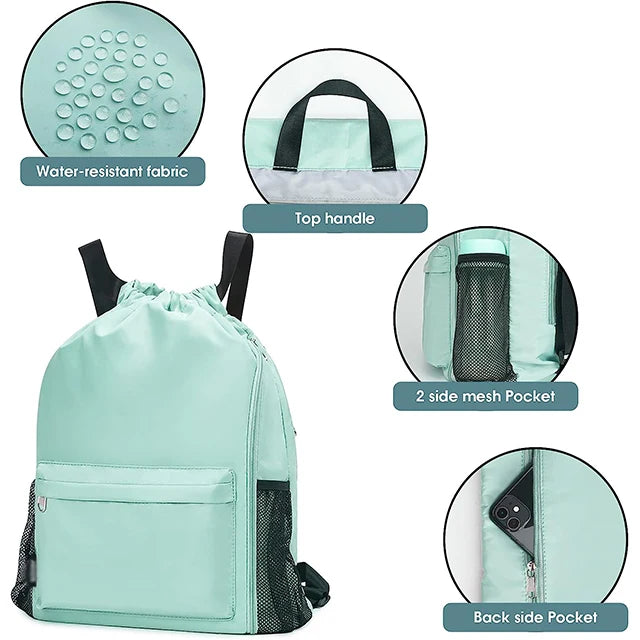 Custom Sports Gym Bags With Side Pocket For Men Women Drawstring Backpack Water Resistant Drawstring Bags Gym Backpack