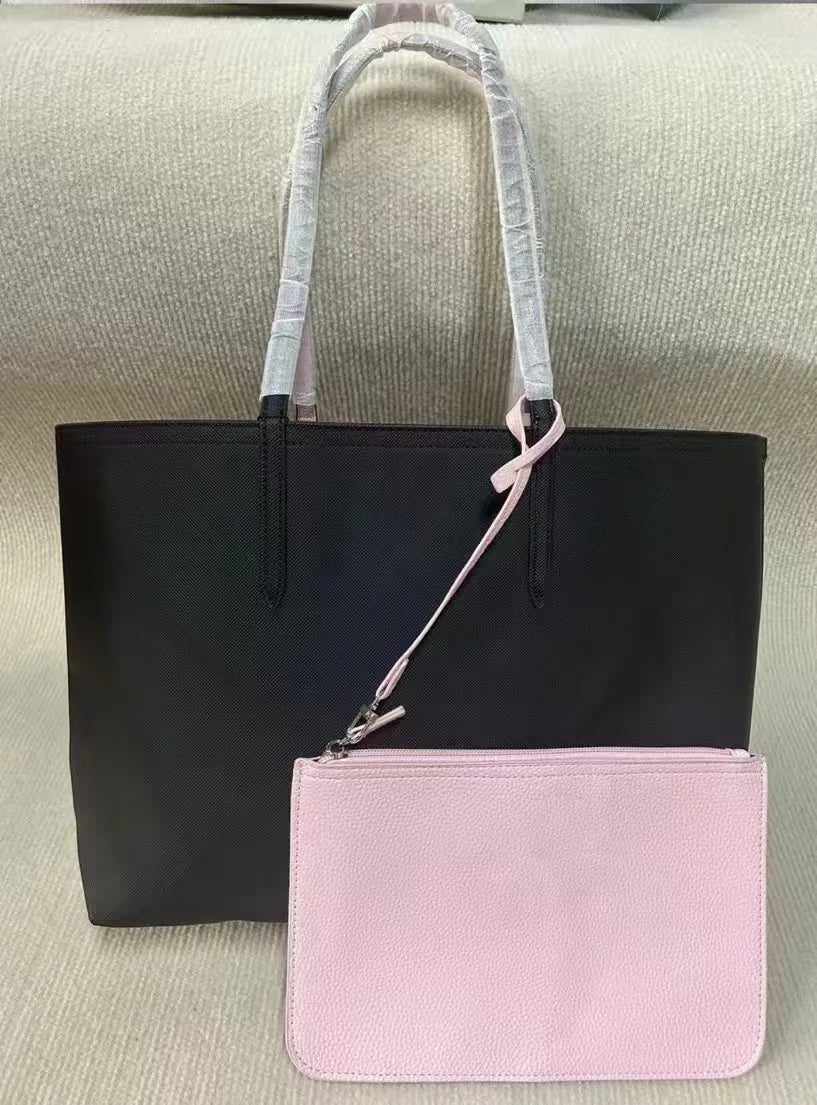 Large Capacity Fashionable Simplistic French Crocodile Ladies Shoulder Bag Double Sided Color Block Handbag Tote Bag