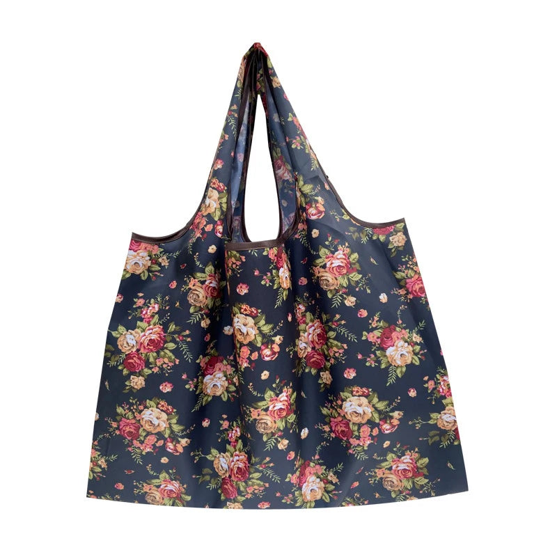 Fashion Pocket Tote Women Bag Eco-Friendly Folding Shopping Bag Reusable Portable Shoulder Handbag for Travel Supermarket