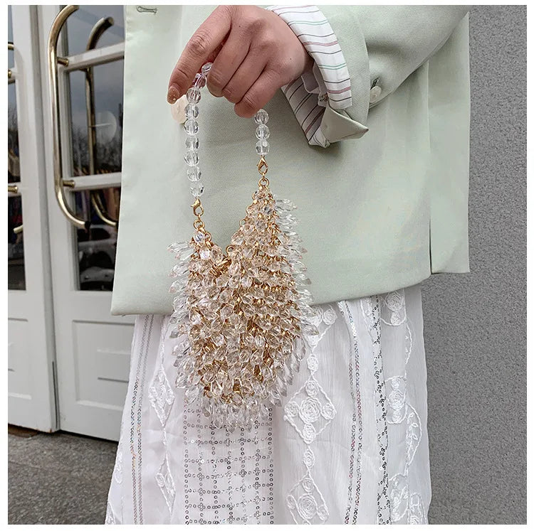 Evening Clutch Bags 2020 New Beaded Small Purses Women's Wallet Trendy Texture Transparent One-shoulder Messenger Bag Handmade