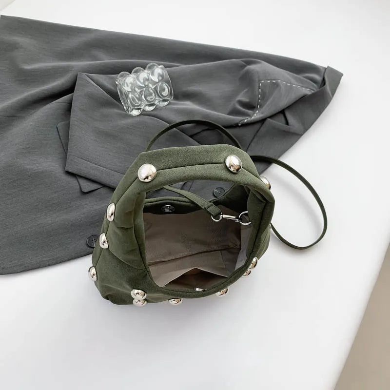 Luxury Purple Handbag For Women Luxury Studded Beading Handbags Wine Red Purse Solid Color Suede Leather Shoulder Crossbody Bags