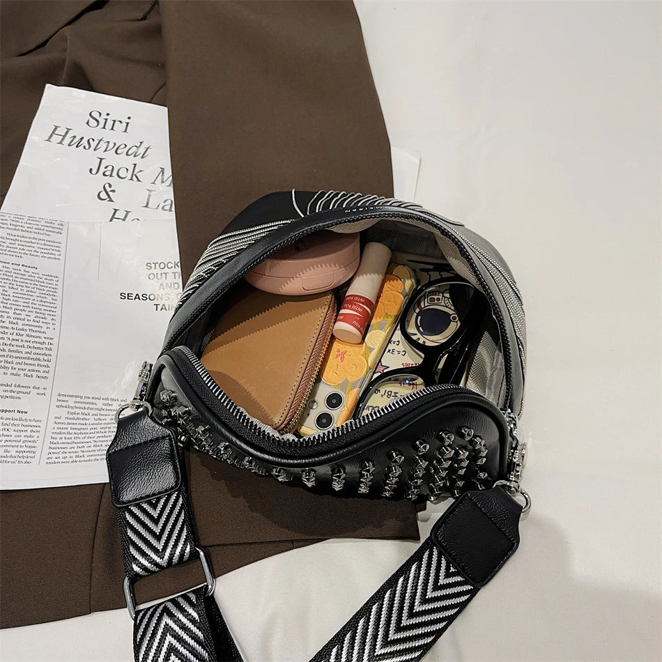 Luxury Woman Chest Bag Fashion Tassel Leather Large Capacity Crossbody Sling Bag Women Waist Bag Casual Rivet Design Travel Sac