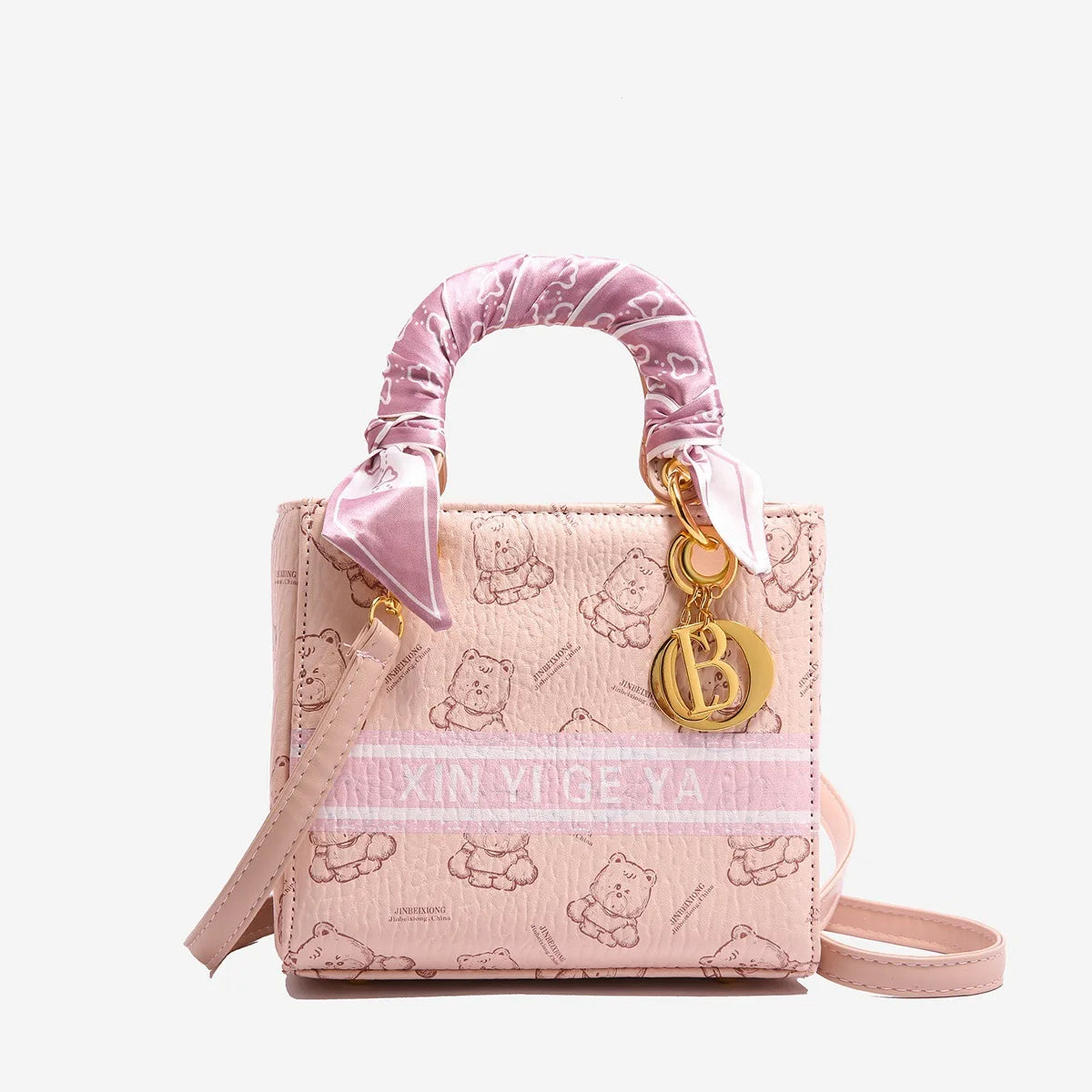 Luxury Bear Print Tote Bag for Women 2025, French Inspired Bucket Shoulder Purse, High Quality PU Leather Crossbody Bag