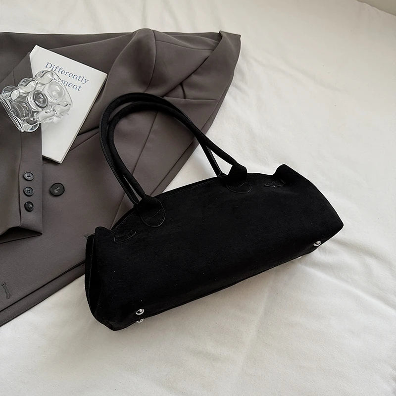 Luxury Women's Bag Lazy Matte Suede Tote Suede Boston Shoulder Bag Large Capacity Commuter Long-handle Handbag Underarm Shopper