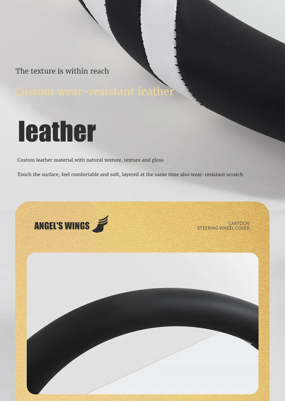 Car Steering Wheel Cover Universal  Durable Leather Cover with Anti-Slip Lining, for Steering Wheel with a Diameter of 14.5"-15"