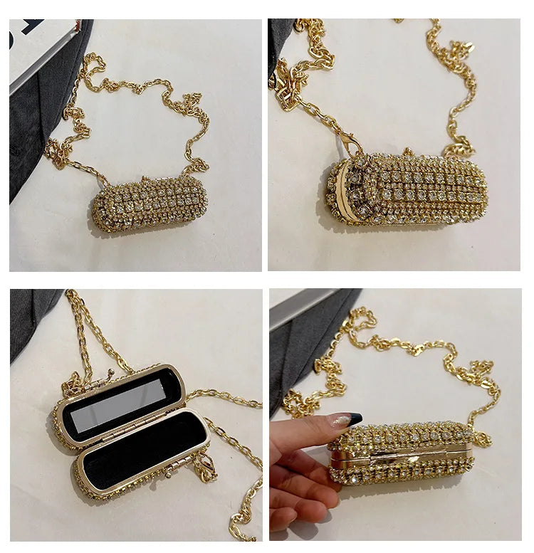 Mini Evening Bags for Women 2025 New Fashion Diamonds Shoulder Bag Ladies Luxury Cute Chain Party Lipstick Crossbody Bag Woman