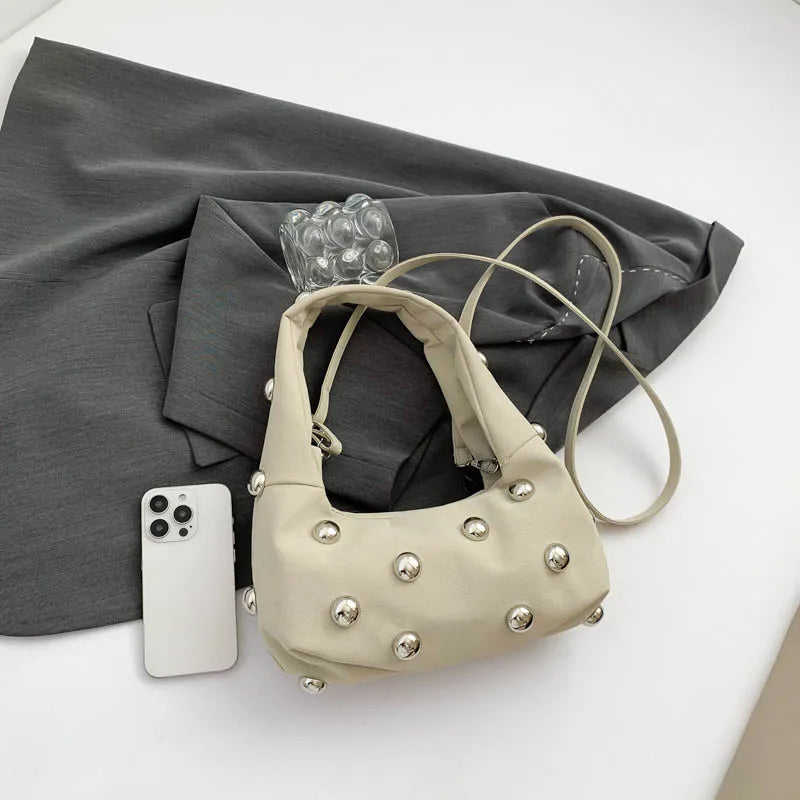 Luxury Purple Handbag For Women Luxury Studded Beading Handbags Wine Red Purse Solid Color Suede Leather Shoulder Crossbody Bags